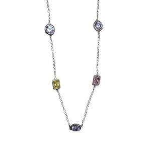 ⭐️ Silver Necklace with Pink, Yellow and Purple Jewel Accents Vintage & Elegant
